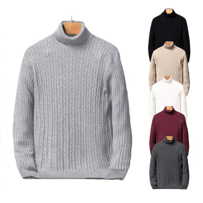 Autumn Winter New Men's Roll neck Sweaters Knitted Jacquard Pullover Warmth Long Sleeved Solid Color Classic Casual Clothing.