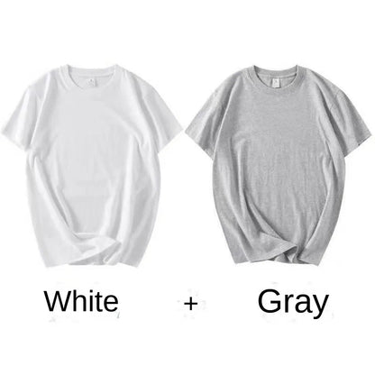 2PCS 100% Cotton Solid T Shirts Men's and Women's Short Sleeve White Tees Casual Breathable Loose Round Neck T-shirt Couple Tops.