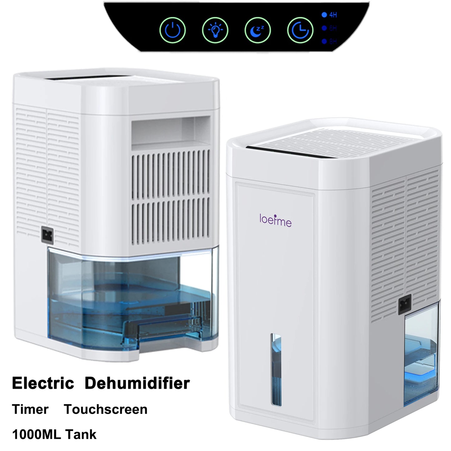 LOEFME 1000ml Electric Dehumidifier with Quiet & Auto Shut Off 7 Colorful LED, Portable Mini Dehumidifier for Wardrobe, Bathroom.
