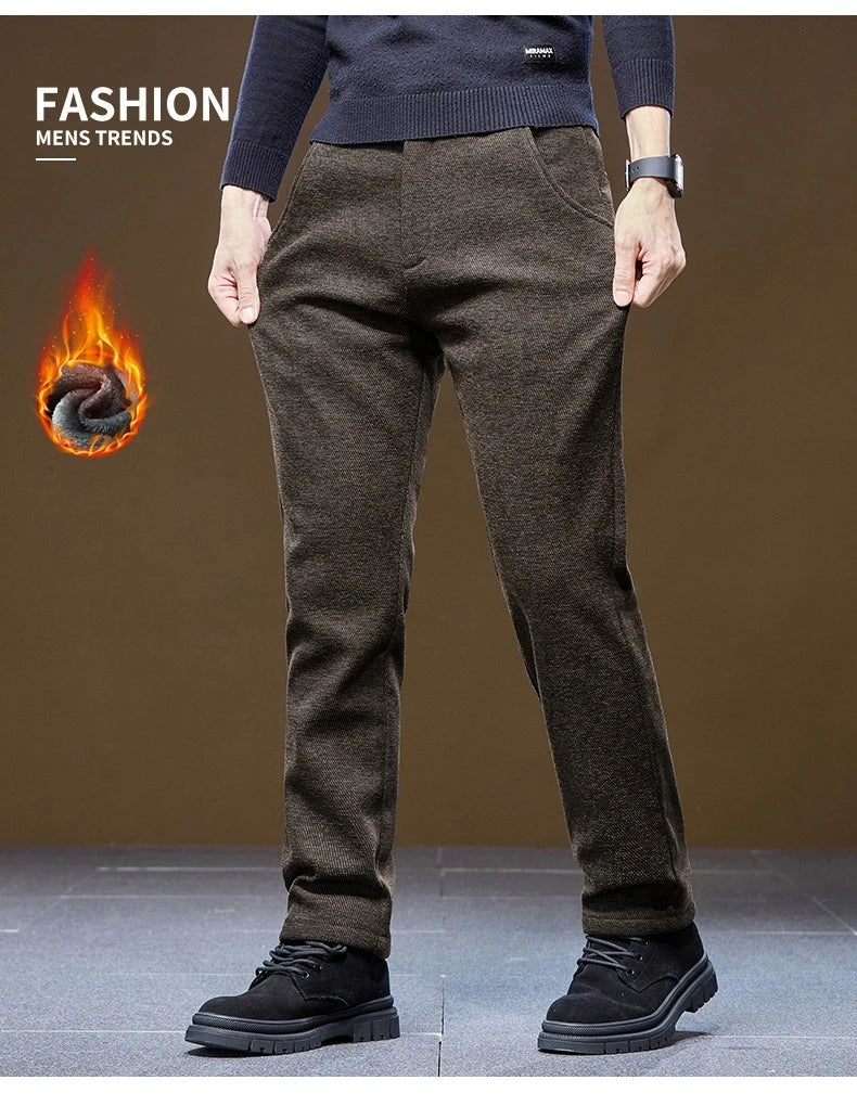 Men's Winter Velvet Casual Pants Thickened Warm Slim Fit Comfortable Solid Color Trousers Korean Fleece  Fashion Outdoor Jogging.