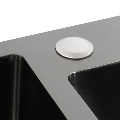 Doppelschüssel-Küchenspüle aus Edelstahl 304, nanobeschichtetes modernes Spülbecken mit Seifenspender und Abflussset, 3 Befestigungsmöglichkeiten