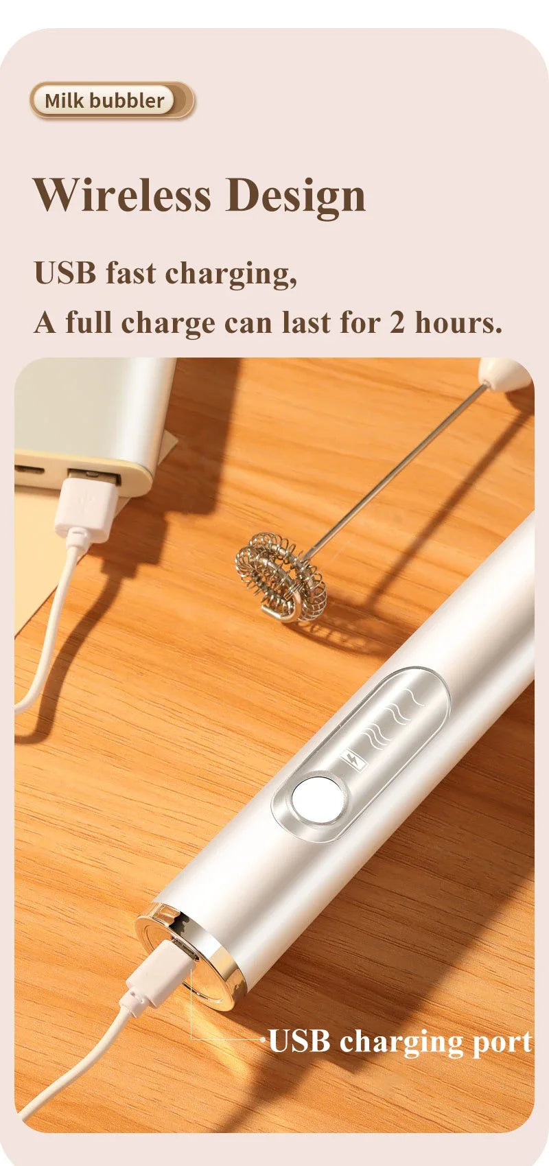 High Quality Electric Milk Frother Foam Maker Handheld USB Rechargeable Foamer High Speeds Drink Mixer Coffee Frothing Wand.