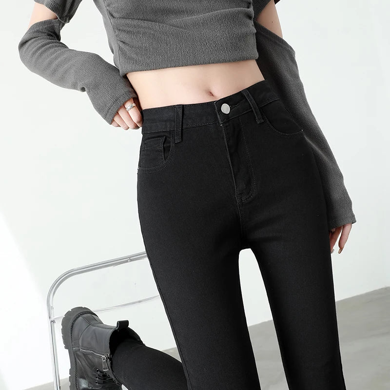 New Sexy Women Light Blue Slim Skinny Denim Jeans High Waist Elastic Mom Jeans Stretch Pencil Pants Streetwear Tight Trousers.