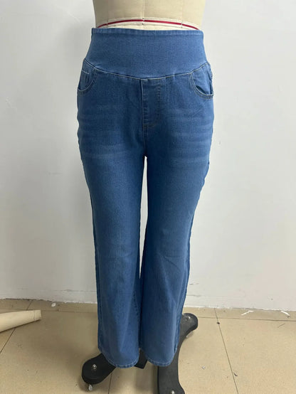 Washed Straight Leg Jeans Women's High Waist Denim Pants Comfortable Fit Long Trousers Cross-Border European Style.