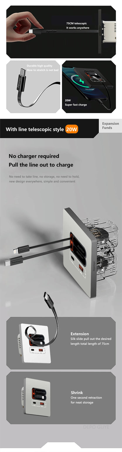 EU Universal 20W USB C Smart Steckdose Panel mit Dual Typ-C Schnellladeanschlüssen Steckdose, Handy-Lade-Typ-C-Buchse.