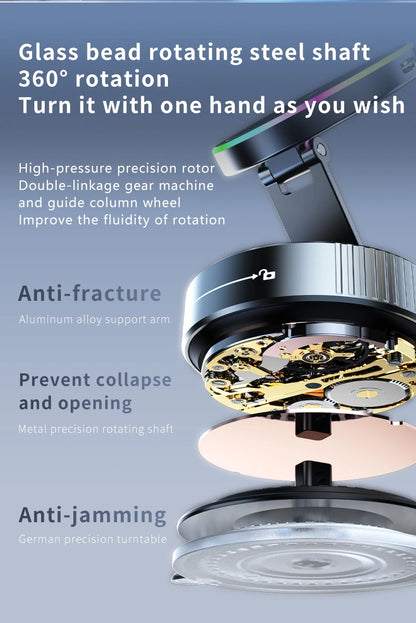 2025 New K3 Wireless Charger Car Phone Holder Colorful Light Vacuum Suction Cup Charging Can 360° Rotate Foldable Phone Holder.