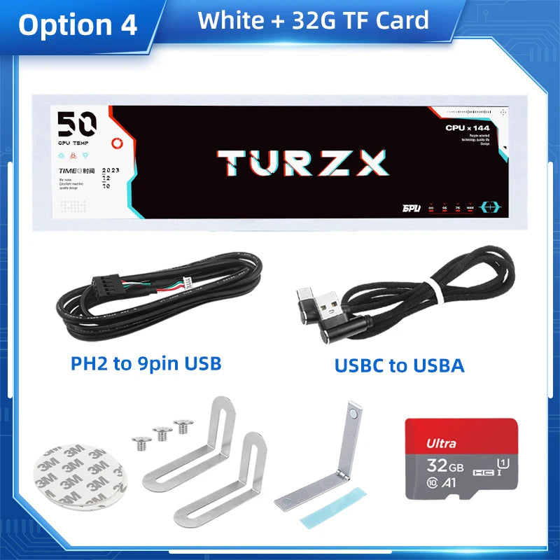 TURZX 8.8 Inch USB Secondary Screen Type-C Desktop Extended Display TF Card Play 1920*480 IPS LCD CPU RAM GPU Monitor NO AIDA64
