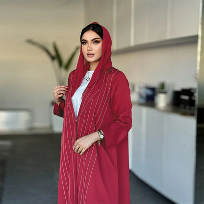 Ramadan Eid Red Kimono Open Abaya Damen Dubai Luxury Islam Muslim Summer Women Kebaya Kaftan Robe Femme Musulmane without hijab.