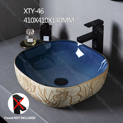 Retro Keramik Badezimmer Waschbecken Arbeitsplatte Waschbecken Künstlerische Eitelkeit Schüssel für Zuhause Keramik Gefäß Waschbecken Theke Waschschüssel Vintage