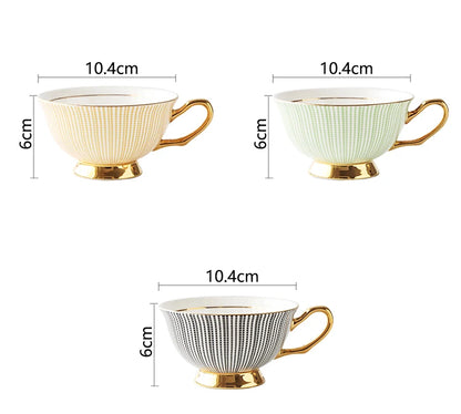 Bone China Tea Cup Saucer Spoon Set 200ml Elegant Coffee Cup Gold Porcelain Tea Set Ceramic Teacup Cafe Espresso Cup British Mug.
