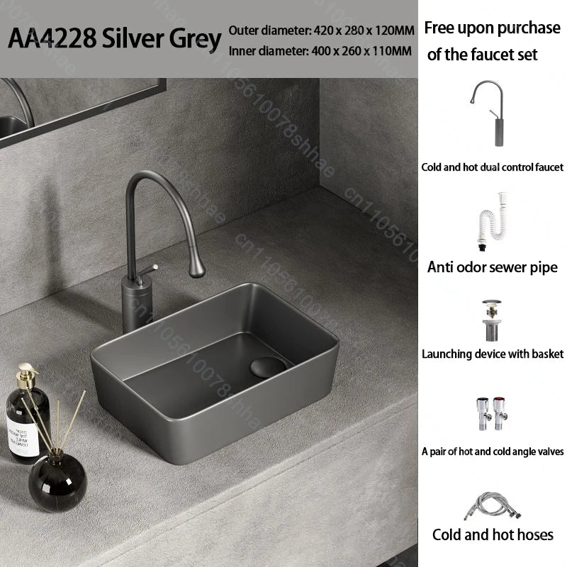 Luxuriöses Keramikgefäßwaschbecken, quadratisches Badezimmerwaschbecken, Arbeitsplatte, Kunstwaschbecken für Waschtischplatte, Keramik-Badezimmerwaschbecken für den Heimgebrauch