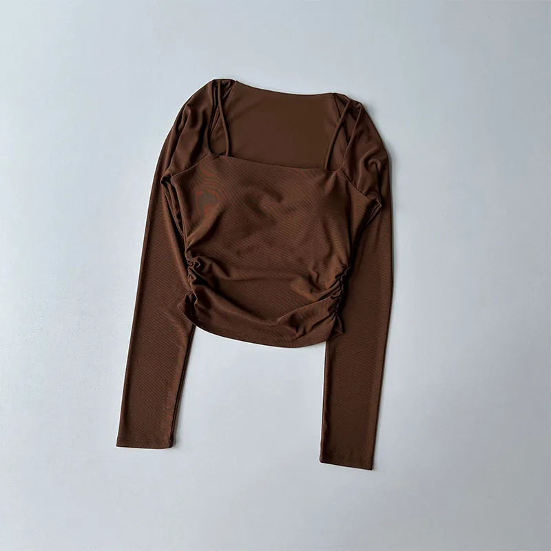 Yoga Clothes Women Sports Tops Fixed Chest Pads Mesh Splicing Slimming Long Sleeves Fashionable Running Training Fitness Clothes.