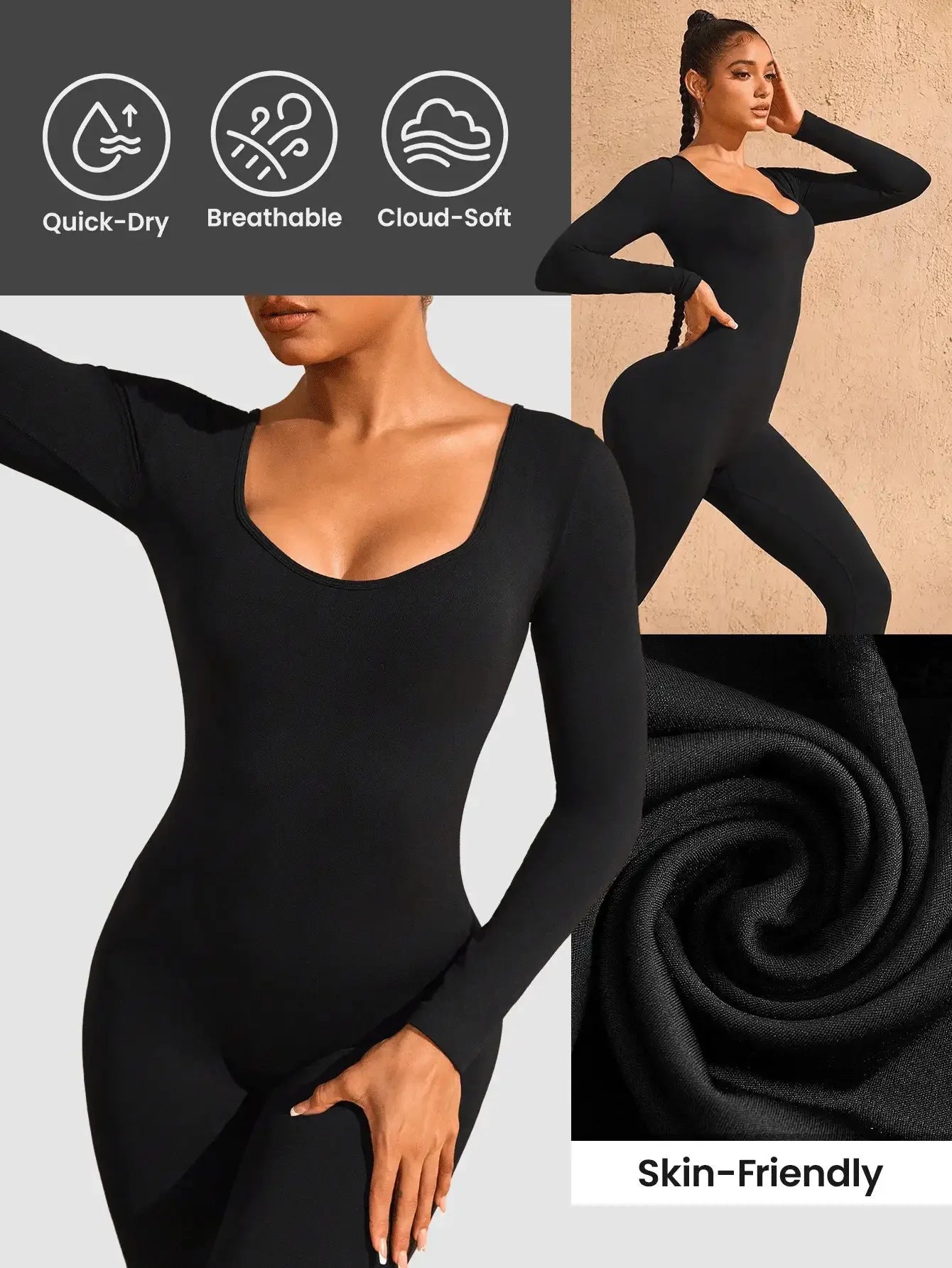 Long sleeve trousers jumpsuits, back cut design, beautiful hip line, clothing suitable for sports and exercise.