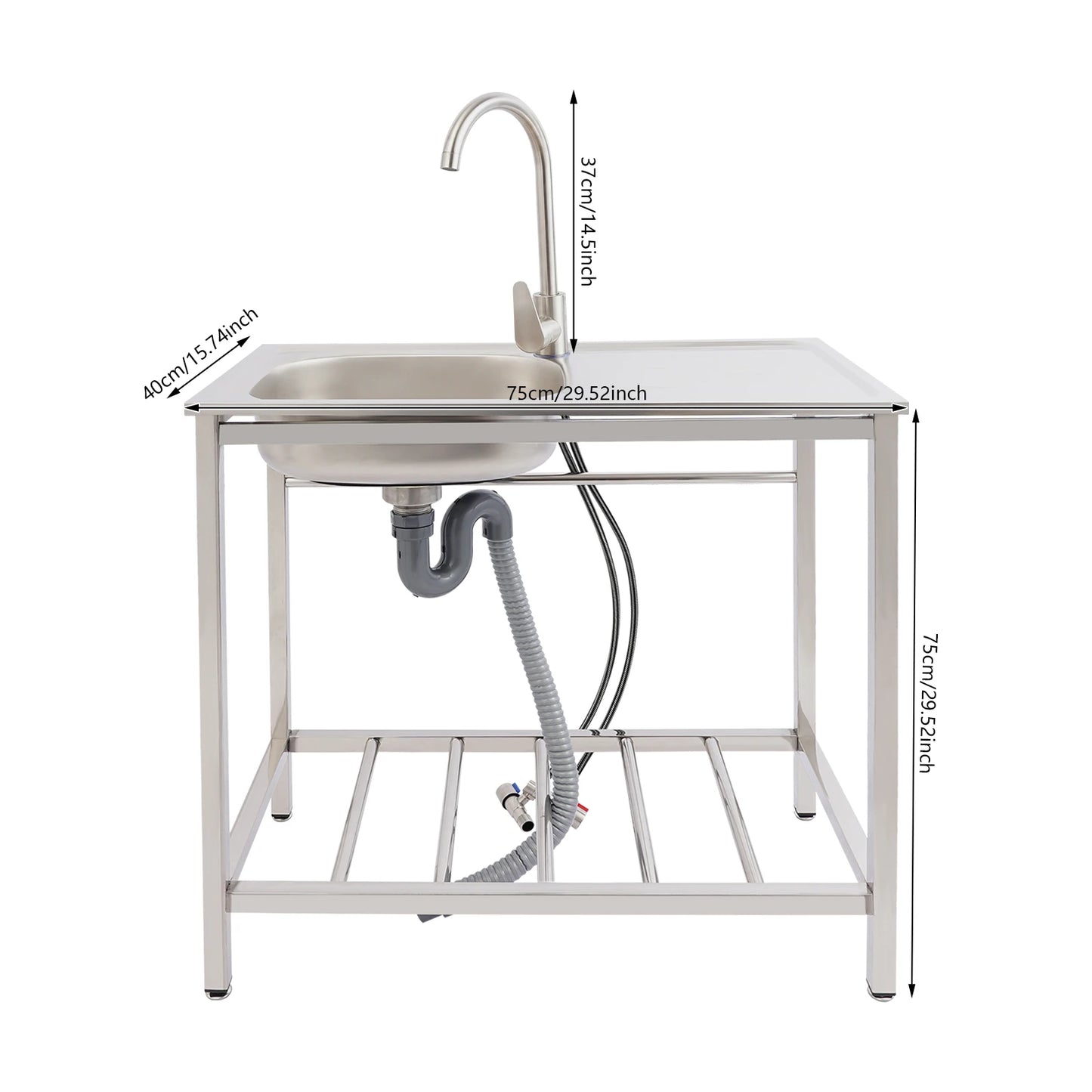 Freistehendes Waschbecken aus Edelstahl mit 360° °   Wasserhahn-Spüle mit Ablagefach, Handwaschstation für die Restaurantküche