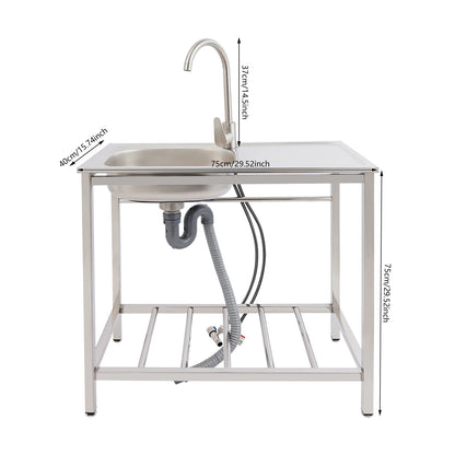 Freistehendes Waschbecken aus Edelstahl mit 360° °   Wasserhahn-Spüle mit Ablagefach, Handwaschstation für die Restaurantküche