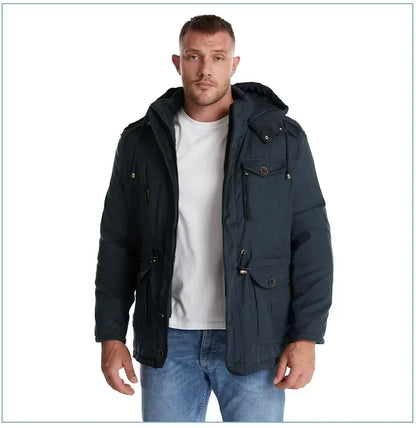 Men's Jacket WINTER USA SIZE Large SIZE Lamb Fleece JACKETS Hooded Cotton Thickened Multi Pocket Casual Mid length Coat