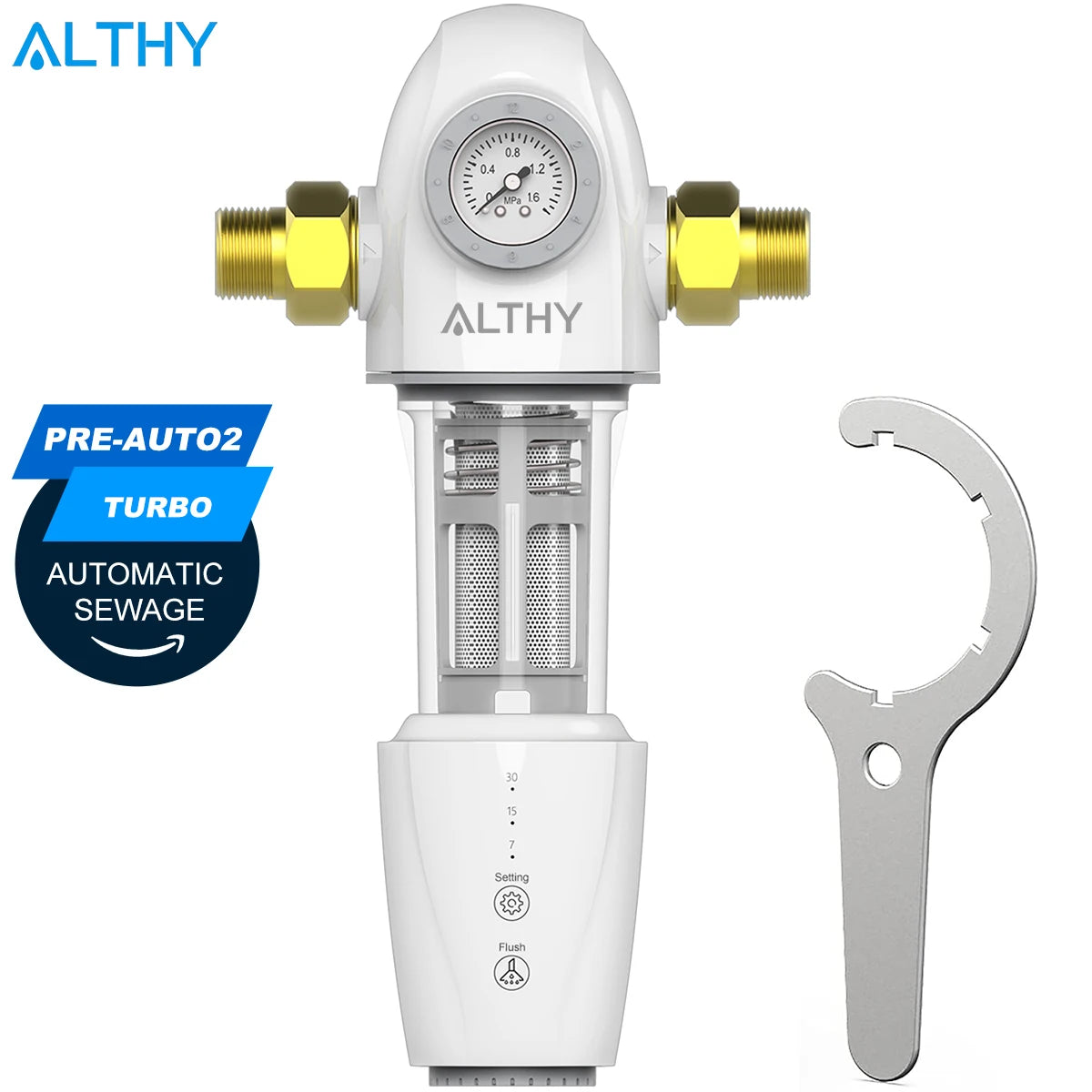 ALTHY PRE-AUTO2 Automatic Flushing Backwash Prefilter Spin Down Sediment Water Filter Central Whole House Purifier System.