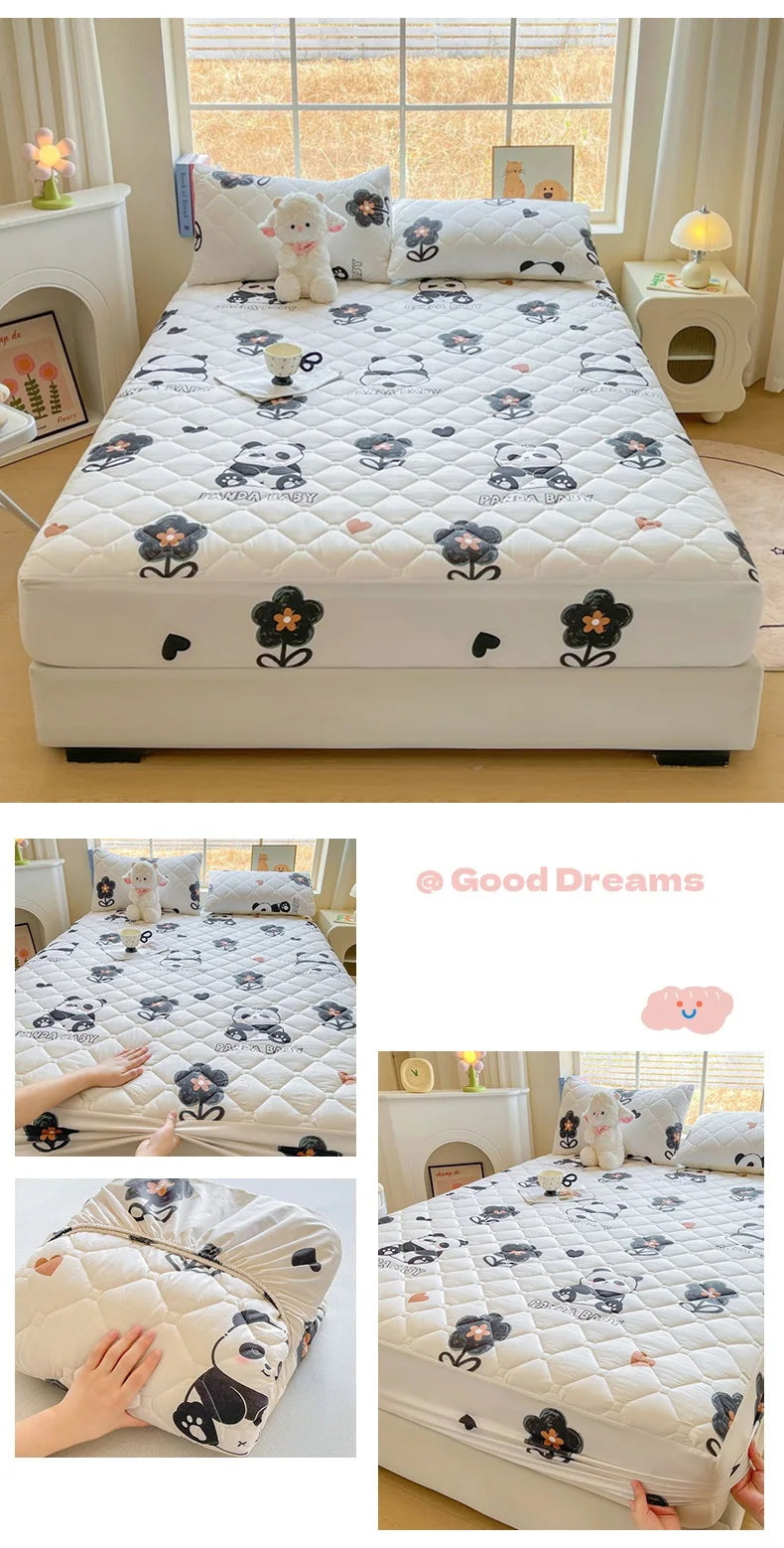 1pc Quilted Bed Cover Floral Style Bedspread Thicken Soft Bed Linen Elastic Mattress Protector cubre colchón (No Pillowcase).