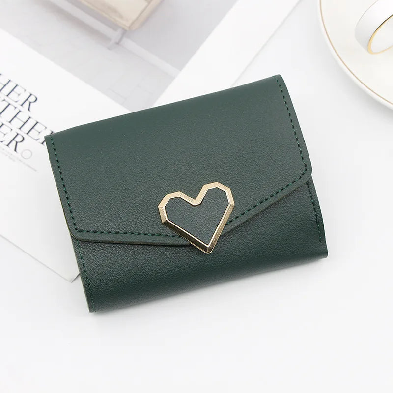 Korean version women wallet short heart-shaped three fold women's wallet multi card slot card bag zero wallet  purses for women