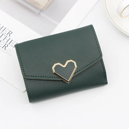 Korean version women wallet short heart-shaped three fold women's wallet multi card slot card bag zero wallet  purses for women