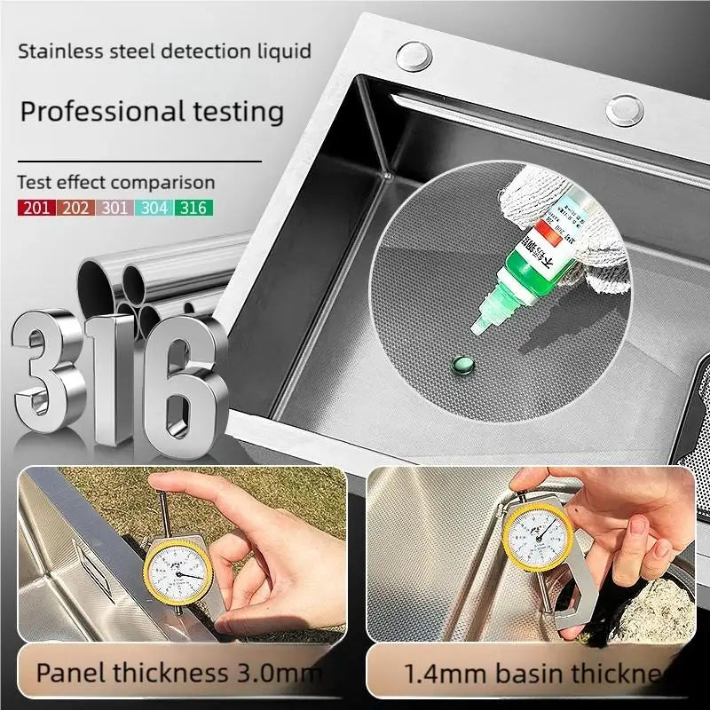 316L Stainless Steel Food Grade Large Single Slot Corrosion Resistant Household Kitchen Sink Wash Dish and Vegetable Basin