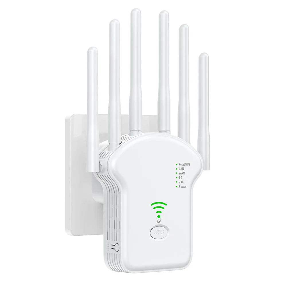 1200Mbps 5GHz Wireless WiFi Repeater WiFi Signal Booster Dual-Band 2.4G 5G WiFi Extender 6 Antenna Network Amplifier WPS Router.