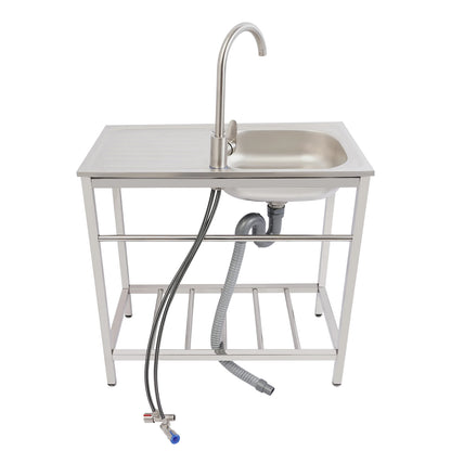 Freistehendes Waschbecken aus Edelstahl mit 360° °   Wasserhahn-Spüle mit Ablagefach, Handwaschstation für die Restaurantküche