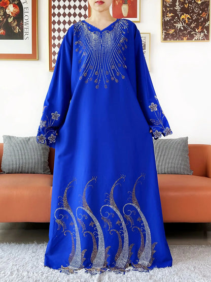 2025Fashion Dubai Diamond Muslim Women Modest Dress Elegant Arabic Femme Hijab Long Sleeve Chiffon Abaya Islamic Turkey Clothing.