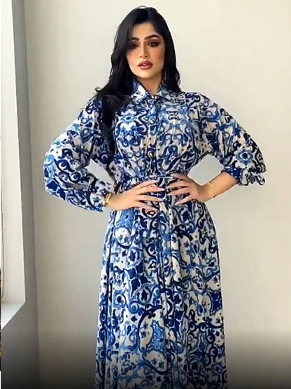 Eid mubarak abaya kleid dubai muslimische frauen drucken blaue hijab kleider truthahn islamische kleidung kaftan marocain vestido musulmane.