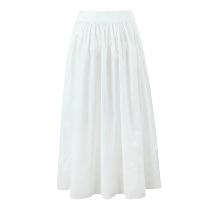 YENKYE 2025 Women Yellow White Cotton Big Swing Long Skirt Vintage High Waist Side Zipper A-line Summer Skirts Holiday.