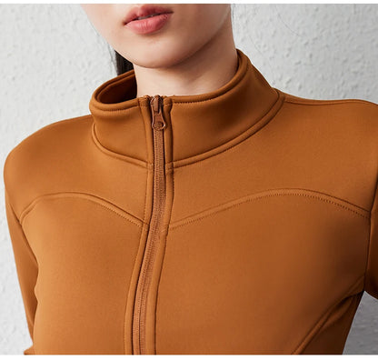 Damen Winter-Fleece-Yoga-Jacke mit durchgehendem Reißverschluss, langen Ärmeln, Workout, Activewear, Sport-Fleece-Yoga-Jacke mit Daumenloch.