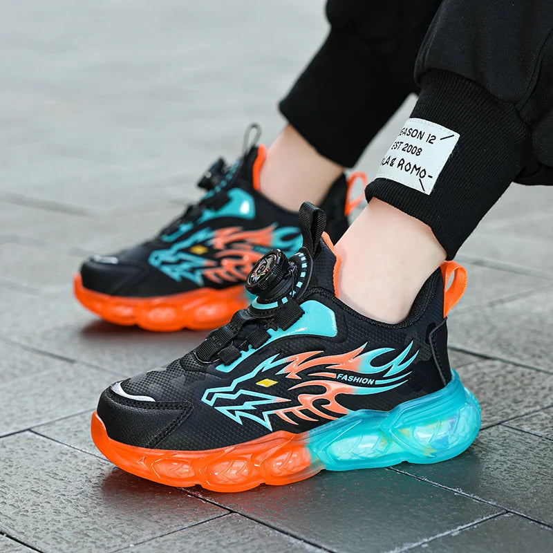 New Anti-skid Leather Kids Sneakers for Boys Running  Walking Lightweight Casual Shoes With Fashion Dragon Pattern Size 28-39.