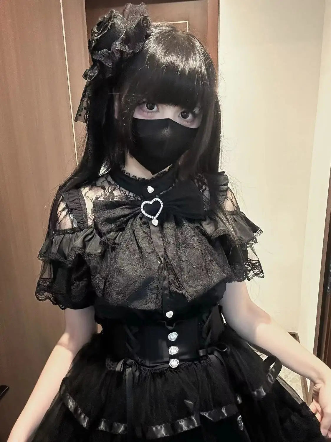 Japanese Mine Lolita Bow Shirt Subcultural Shirts Female Cute Black and White Lace Long-sleeved Short-sleeved Blouse Women.