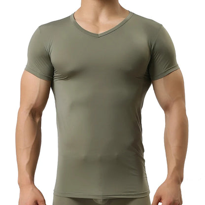 Ice Silk T Shirt for Men Summer Breathable Short Sleeve Tops Men's Quick Dry T-shirt Trainer Slim Tops.