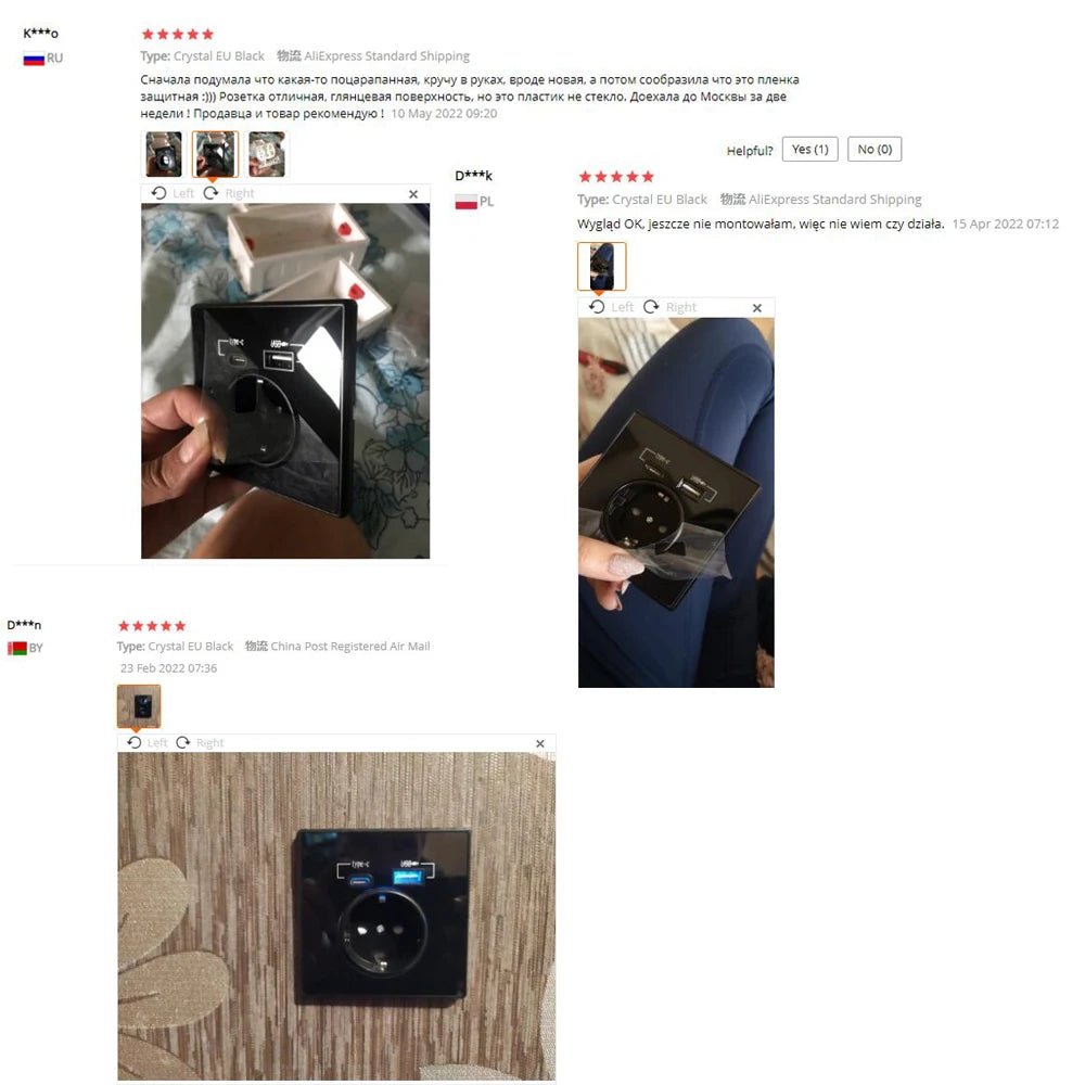 Coswall Typ-C-Schnittstellensteckdose, Vollspiegel, Kristallplatte, schwarze Wand, EU, Russland, Spanien, französische Standardsteckdose mit USB-Ladeanschluss.