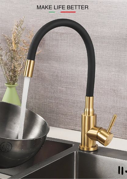 ULA Gold Kitchen Faucet Stainless Steel Flexible Spout Kitchen Sink Faucet Hot Cold Water Sink Mixer Tap 360 Degree Rotate Crane