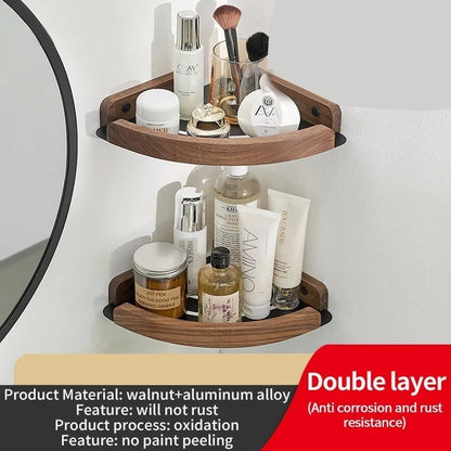 Badezimmer-Aufbewahrungsregal aus Holz und Aluminium, Aufbewahrungsregal für Badezimmer, perforationsfrei, Wandbehang, Waschtisch, WC, dreieckiges Eckregal