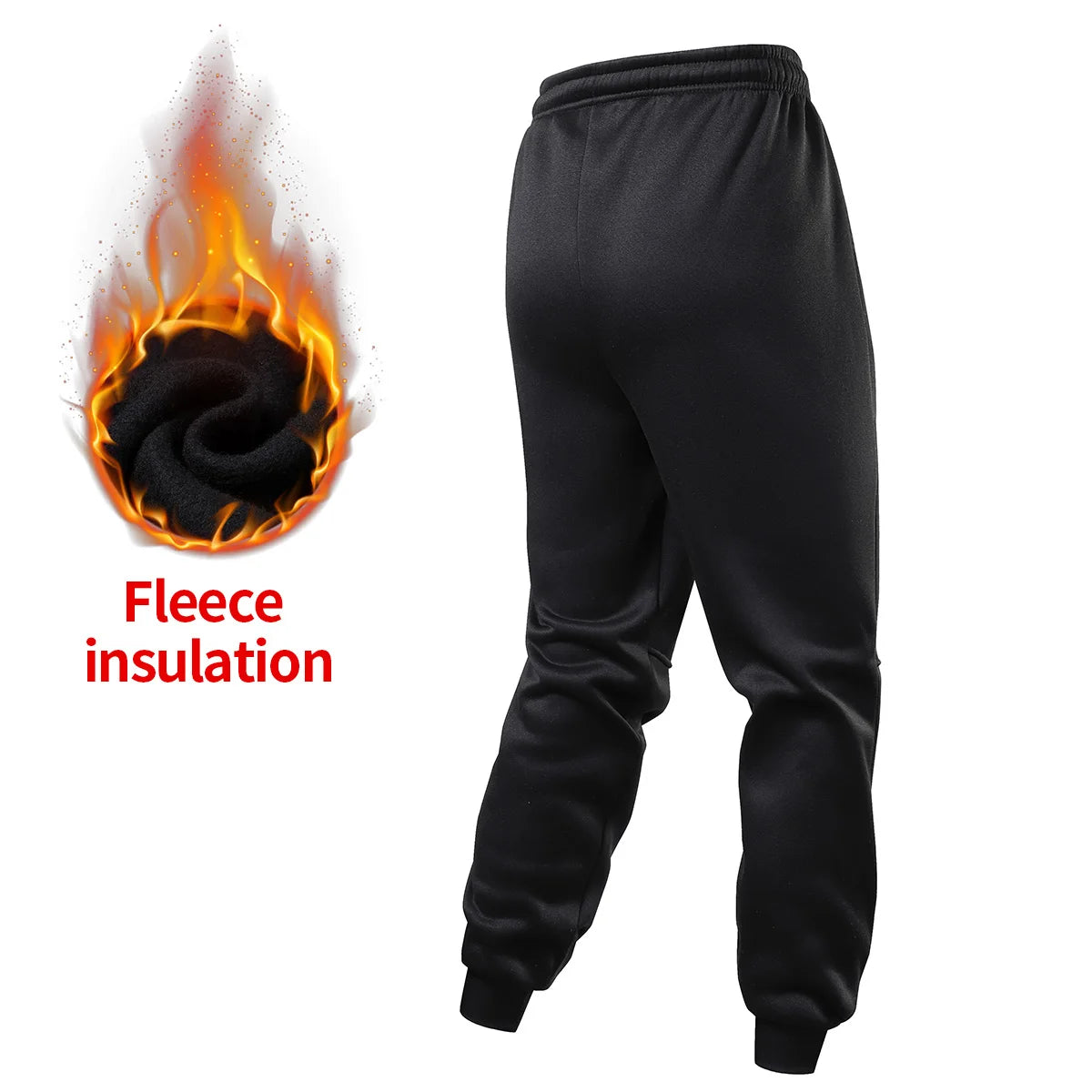 Men's fleece-lined ankle-length pants, autumn and winter drawstring waist sports sweatpants, with leather label running pants.