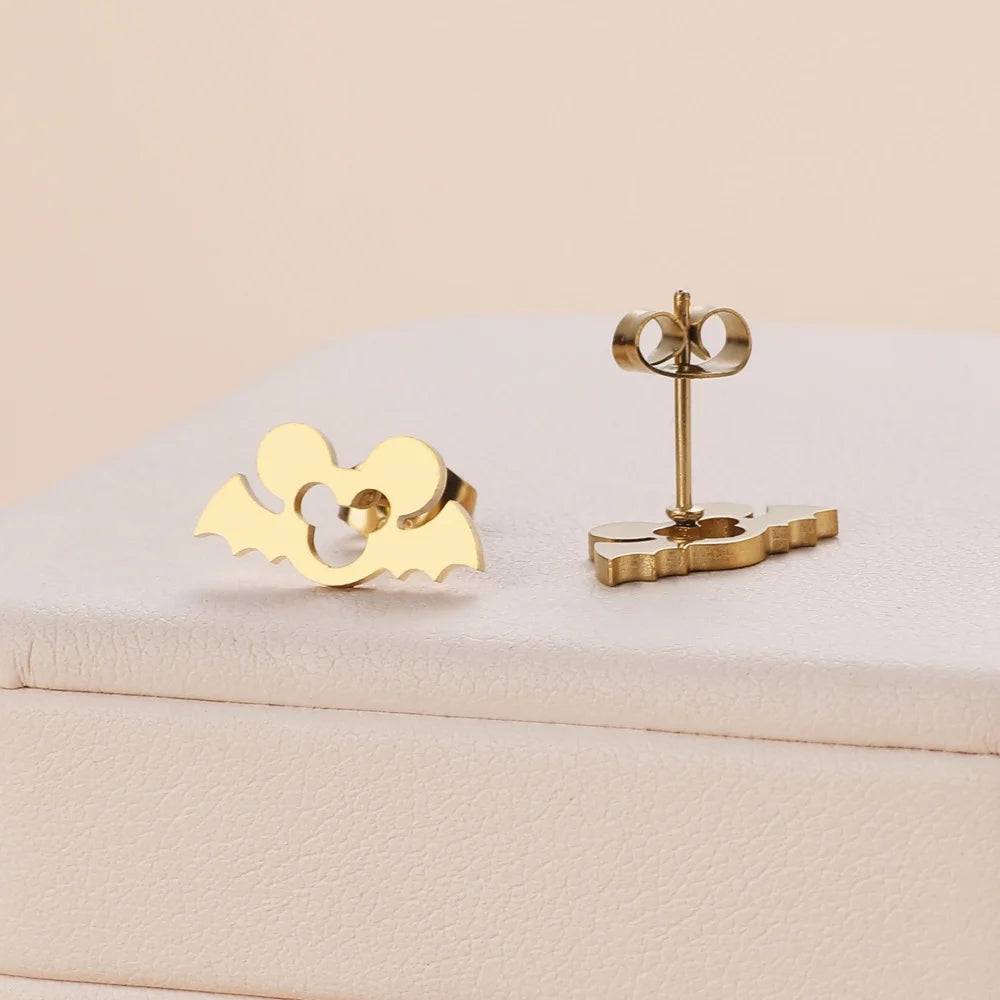 Stainless Steel Halloween Ghost Cat Stud Earrings For Women Girls Gold Color Waterproof Fashion Ear Party Jewelry Gift Wholesale