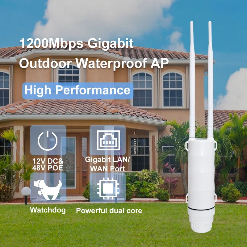 KuWFi AC1200 Outdoor CPE Router 1200Mbps 2.4G 5G Dual Band Wireless Wi-Fi Gigabit RJ45 Port Detachable Antennas 48V POE Repeater.