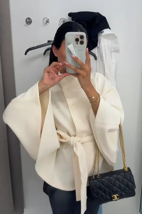 Damen-Jacke aus Wolle mit weißem Bund, elegant, langärmelig, Stehkragen, einreihig, Oberbekleidung, 2025, neuer Straßen-Outdoor-Mantel.