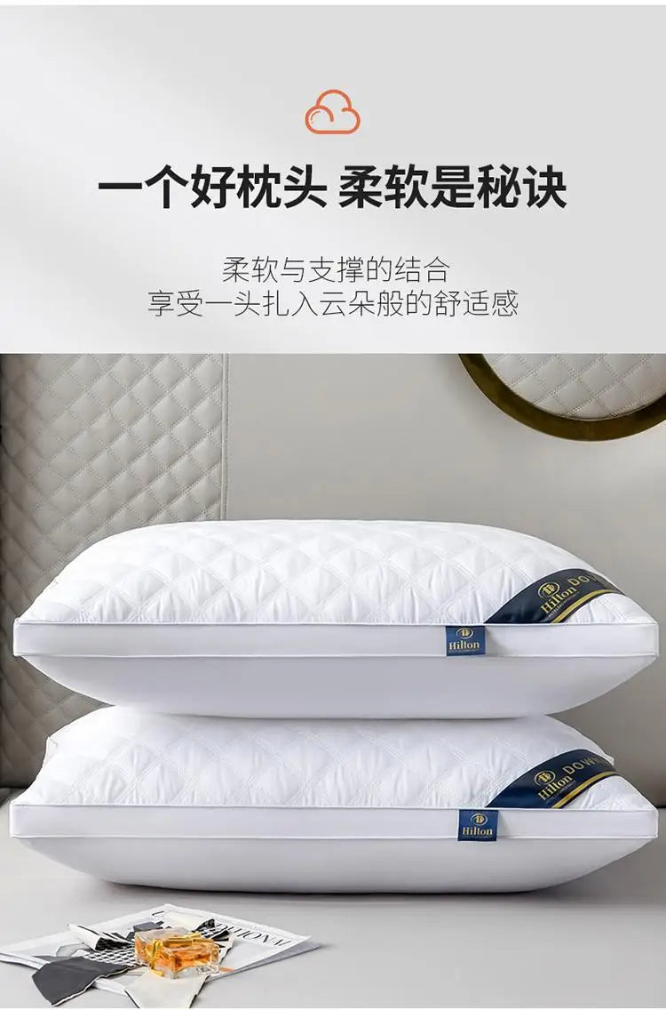 Popular hotel pillow with embroidered feather velvet core, high elasticity and no collapse, student neck protection pillow.