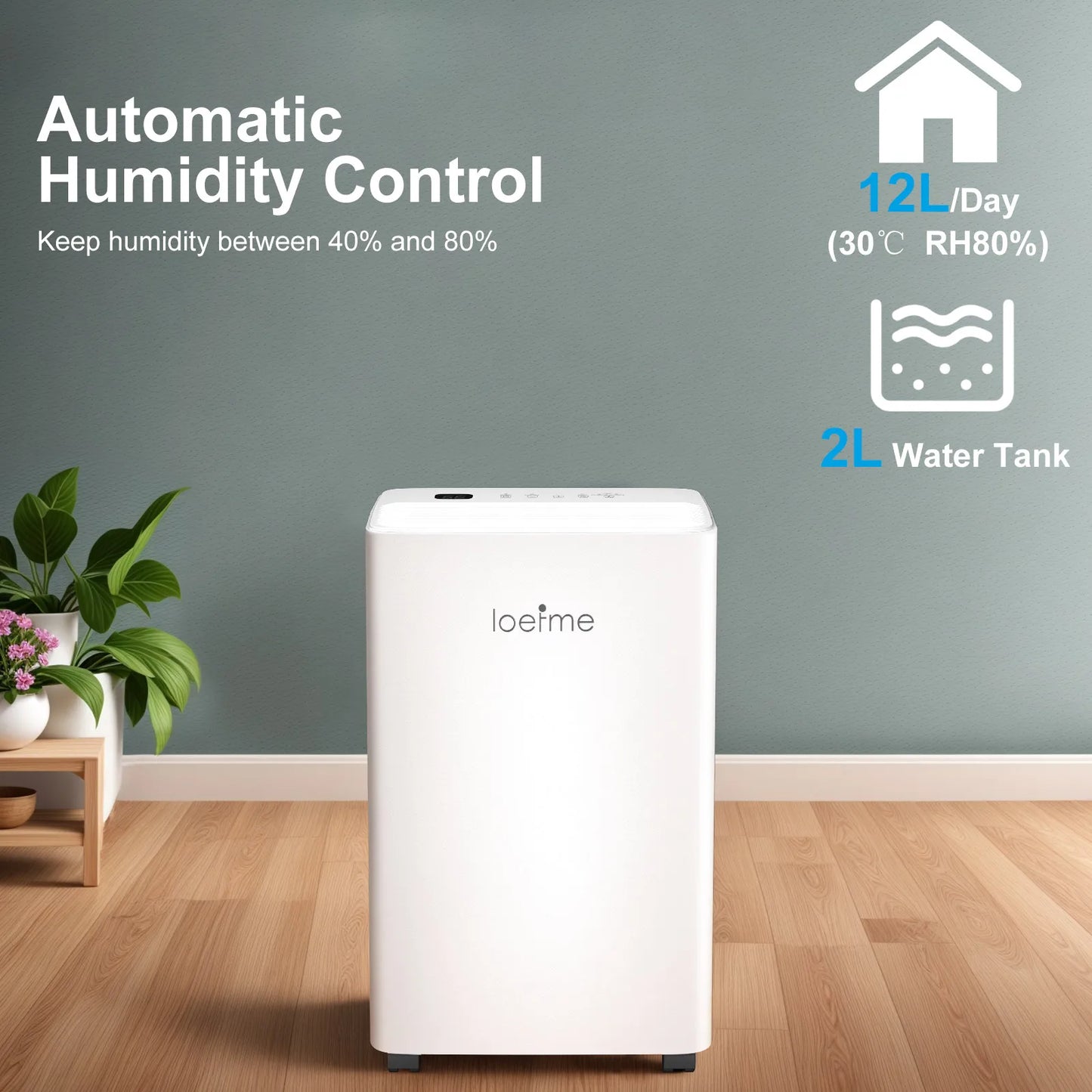 Electric 12L/Day Compressor Dehumidifier Air Purifier with Humidistat 24H Timer LCD Display Portable with Wheels for Home Damp.