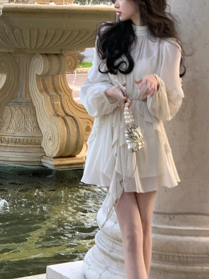 Strand Stil Chiffon Y2k Mini Kleid Büro Dame Casual Langarm Elegante Einteilige Kleid Koreanische Mode Kleidung Sommer 2023.