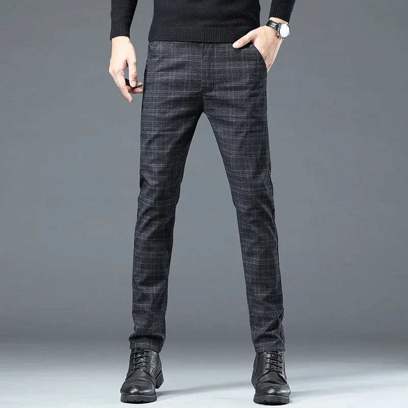 Spring Autumn Korea Plaid Pants Men Fashion Comfortable Elastic Casual Business Trousers Male Formal  Suit Pant