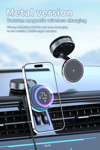 2025 New K3 Wireless Charger Car Phone Holder Colorful Light Vacuum Suction Cup Charging Can 360° Rotate Foldable Phone Holder.