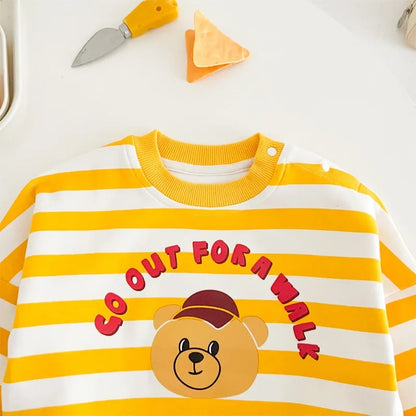 Gelbe Kollektion Frühling Herbst Baby Mädchen Junge Rundkragen Lange Ärmel Cartoon Bär Body/Strampler Neugeborenen Overall K31266.