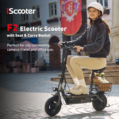 iScooter F2 Foldable Adult Electric Scooter with Seat E-Scooter 30KM/H Electric Kick Scooter 500W Skateboards Kickboard 10 Inch.