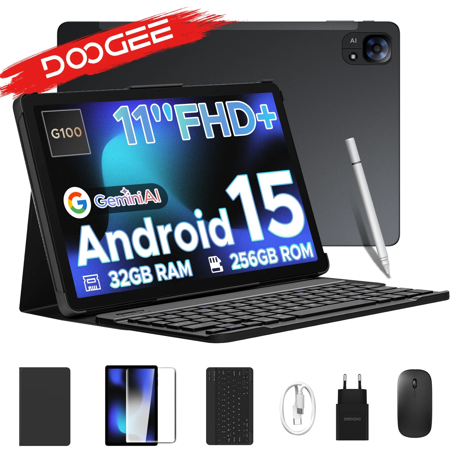 Global Version Doogee Tab E3 Tablet Pc Android 15 Gemini Ai 11-Inch Ultra-Clear 32Gb(8+24) 256Gb Helio G100 8800Mah Battery Tablet.