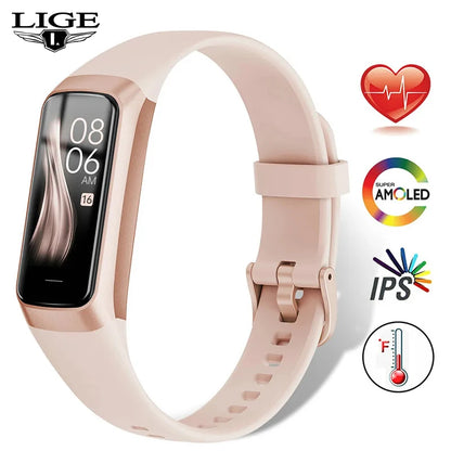 LIGE Amoled Smart Watch Smartwatch Band Women Heart Rate Blood Waterproof Connected Smart Bracelet Sport Fitness Tracker  Watch.